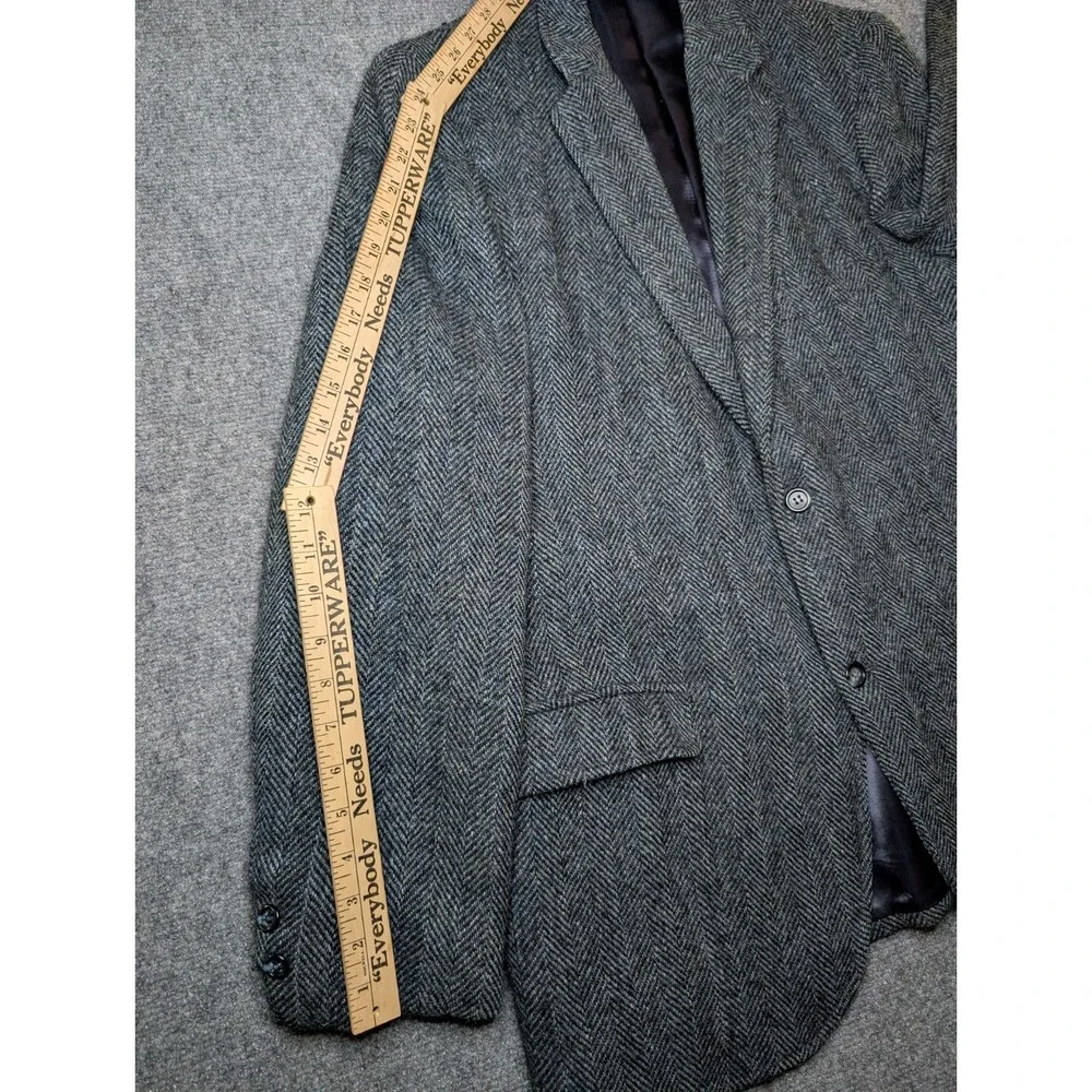 Vintage Roos Atkins HARRIS TWEED Scottish Wool Herringbone Blazer Men's 44L Navy